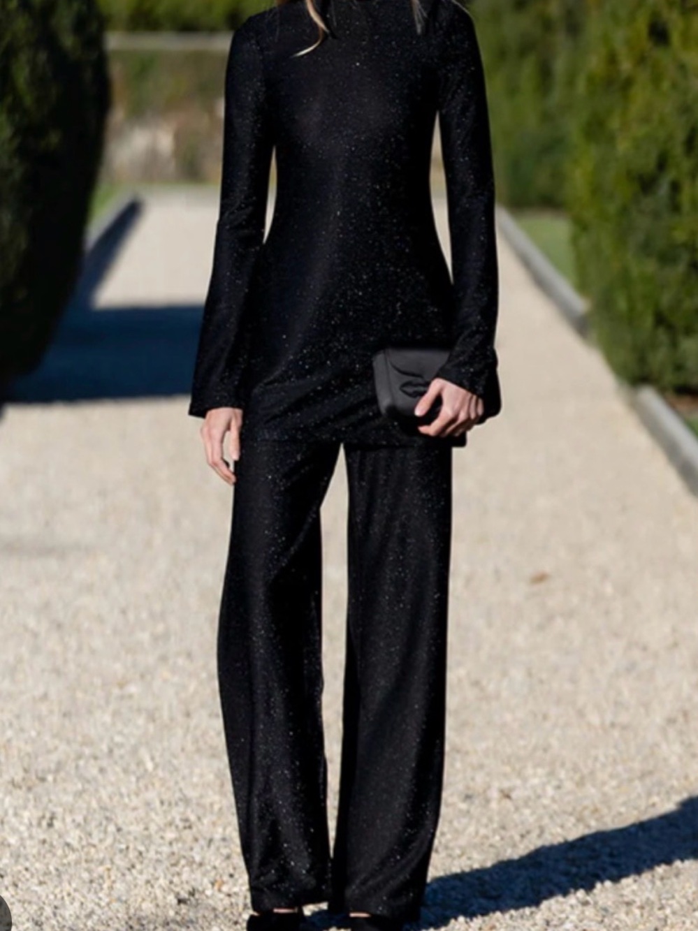 Julia Amory Long Sleeved Metallic Tunic & Pants Set in Noir